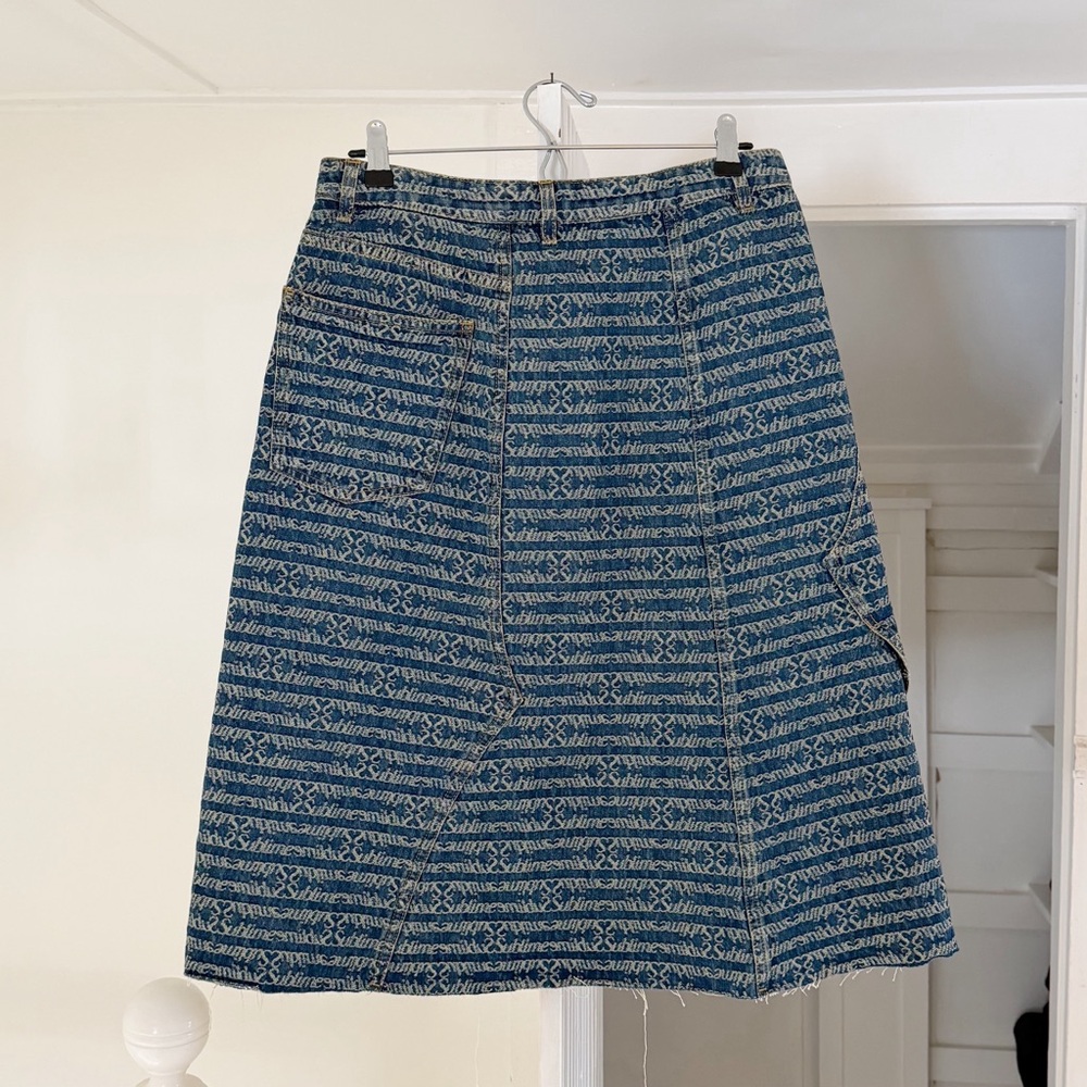 Tory Burch Deconstructed Denim Midi Skirt in Sublime Jacquard & Vintage Wash NWT - Picture 10 of 13